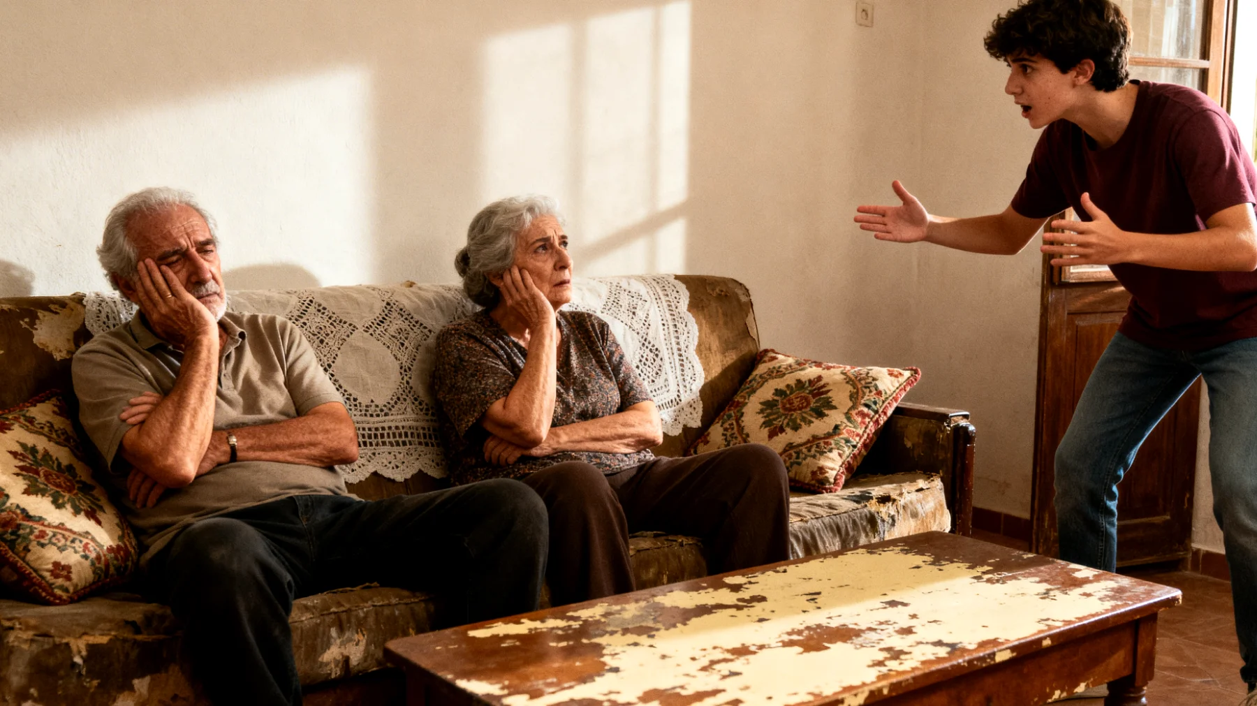 Los abuelos sienten un profundo agotamiento físico y emocional al hacerse cargo de sus nietos jóvenes adultos, quienes demandan atención, apoyo económico y presencia constante, sin considerar las limitaciones de energía y tiempo propias de la edad de los abuelos, generando tensión, resentimiento silencioso y sensación de no poder poner límites sin sentirse culpables."